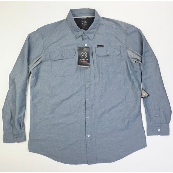 Wrangler ATG X Mens XLT Regular Fit Gray Logo Back Vent Long Sleeve Shirt NWT - Picture 1 of 16